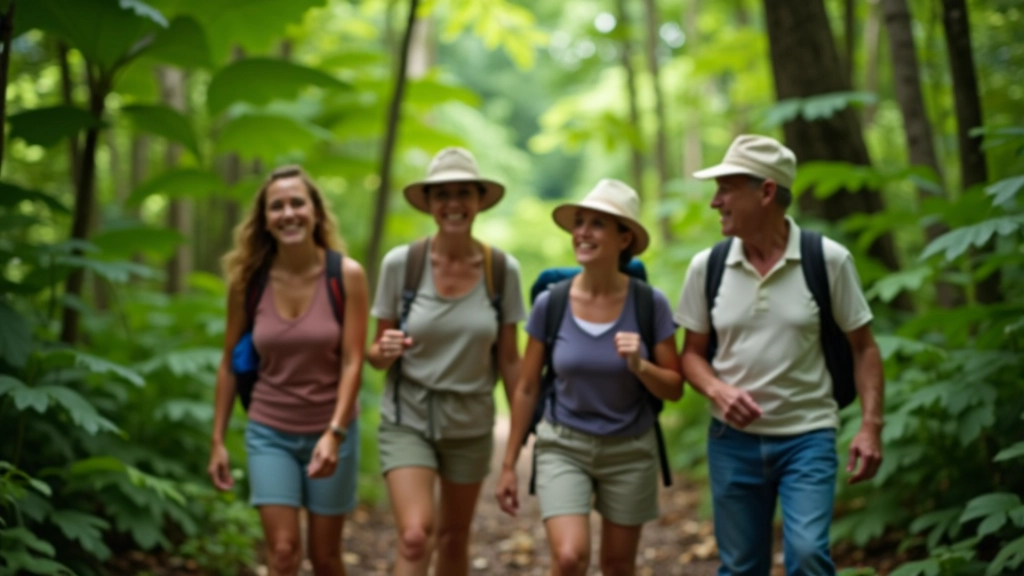 Grupo de jubilados explorando el bosque tropical